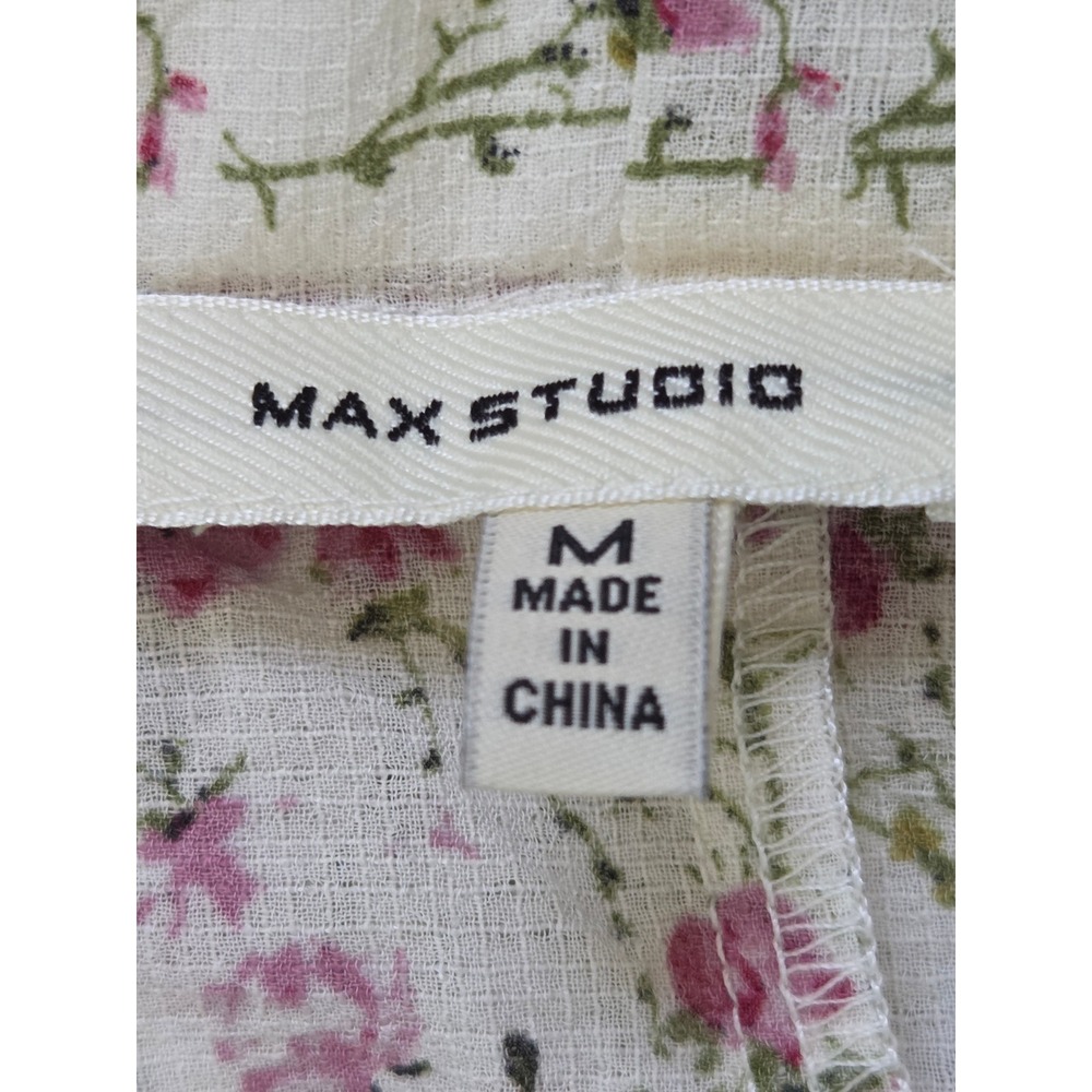 Max Studio Midi Skirt Textured Crepe Elastic Waist Women M Cream Floral NWOT - Picture 6 of 6